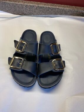Project Cloud Navy Leather Big Buckle Sandals 9